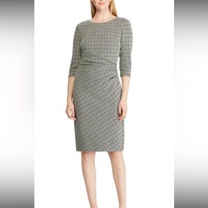Lauren Ralph Lauren Houndstooth Ruched Sheath Dress | Knee Length | Size 0P